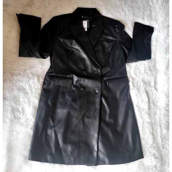 New York and Company Vegan Leather Double Brstd Blazer Dress -L - Picture 3 of 9